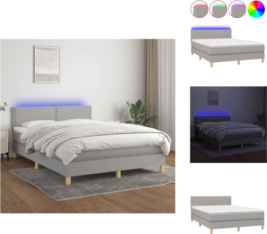 VidaXL Boxspring Bed LED 203 x 144 x 78 88 cm Lichtgrijs Pocketvering Matras Huidvriendelijk Topmatras Kleurrijke LED-verlichting Duurzaam Materiaal Bed