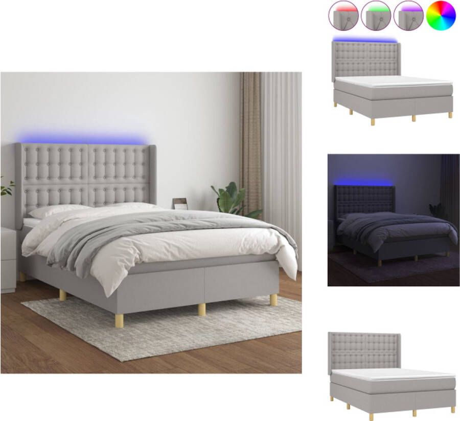 VidaXL Boxspring Bed LED 203 x 147 x 118 128 cm Lichtgrijs Bed