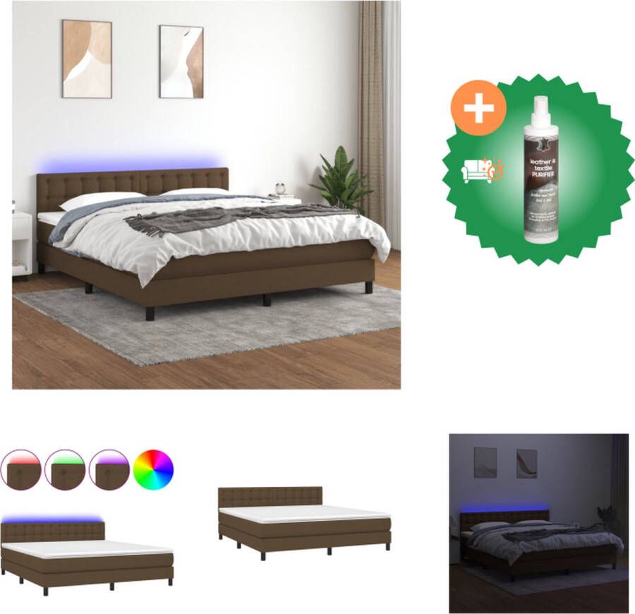 VidaXL Boxspring Bed LED 203 x 180 x 78 88 cm Donkerbruin Ademend en Duurzaam Verstelbaar Hoofdbord Kleurrijke LED-verlichting Pocketvering Matras Huidvriendelijk Topmatras Montagehandleiding inbegrepen Bed Inclusief Reiniger - Foto 4