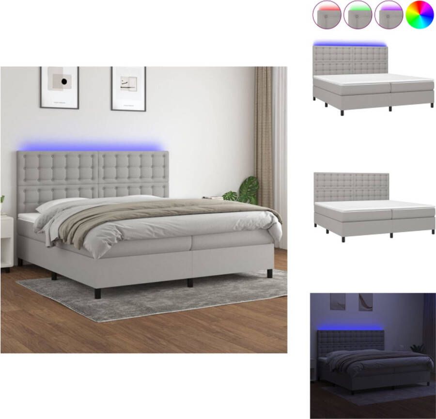 vidaXL Boxspring Bed LED 203 x 200 x 118 128 cm Lichtgrijs Pocketvering matras Huidvriendelijk topmatras Inclusief montagehandleiding Bed