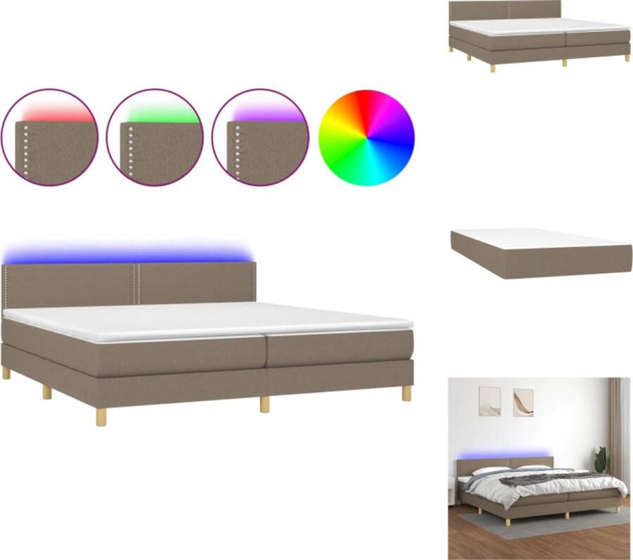 VidaXL Boxspring bed LED 203 x 200 x 78 88 cm Taupé stof Pocketvering matras Huidvriendelijk topmatras Bed