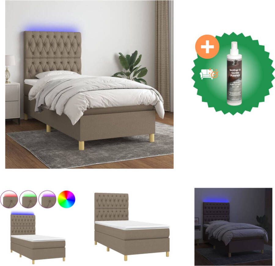 vidaXL Boxspring Bed LED 203 x 90 cm Taupe Pocketvering Matras Huidvriendelijk Topmatras Bed Inclusief Reiniger