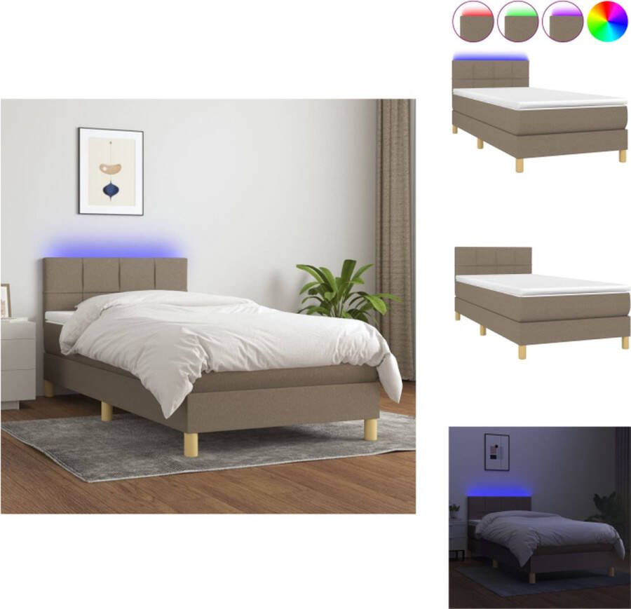 VidaXL Boxspring Bed LED 203 x 90 x 78 88 cm Taupe Pocketvering matras Huidvriendelijk topmatras USB Bed