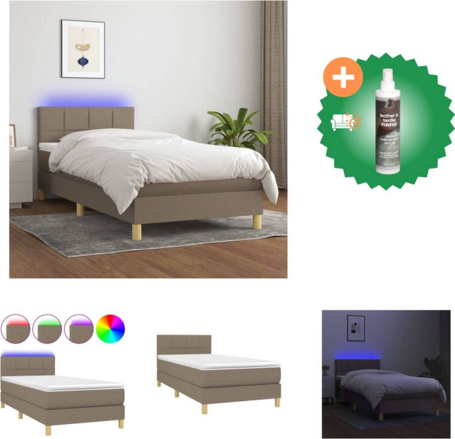 vidaXL Boxspring Bed LED 203 x 90 x 78 88 cm Taupe Pocketvering matras Huidvriendelijk topmatras USB Bed Inclusief Reiniger