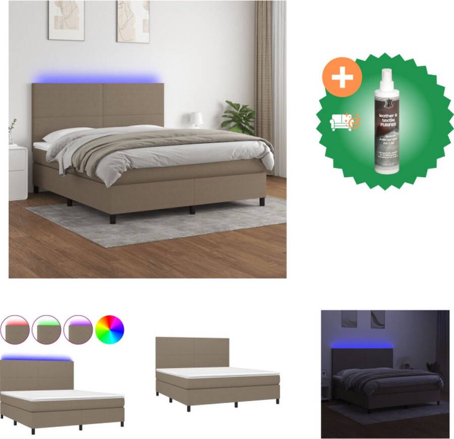 VidaXL Boxspring Bed LED 203x180x118 128 cm taupe Bed Inclusief Reiniger