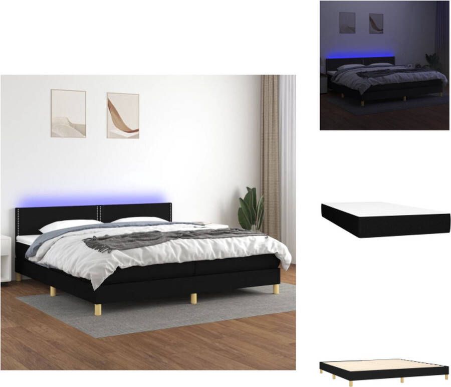 VidaXL Boxspring Bed LED 203x200x78 88 cm Zwart Pocketvering Matras Huidvriendelijk Topmatras Bed - Foto 1