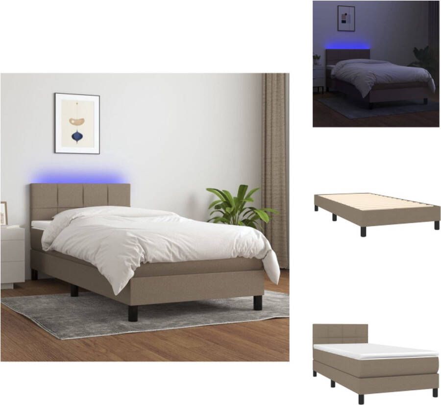 vidaXL Boxspring Bed LED 203x80x78 88 cm Taupe Pocketvering Matras Huidvriendelijk Bed
