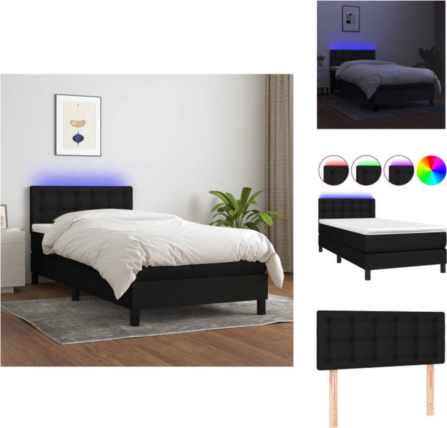VidaXL Boxspring Bed LED 203x80x78 88 cm Zwart Stof (100% polyester) Pocketvering matras Wit Zwart 80x200x20 cm Schuimvulling Wit 80x200x5 cm Met LED-strip Bed