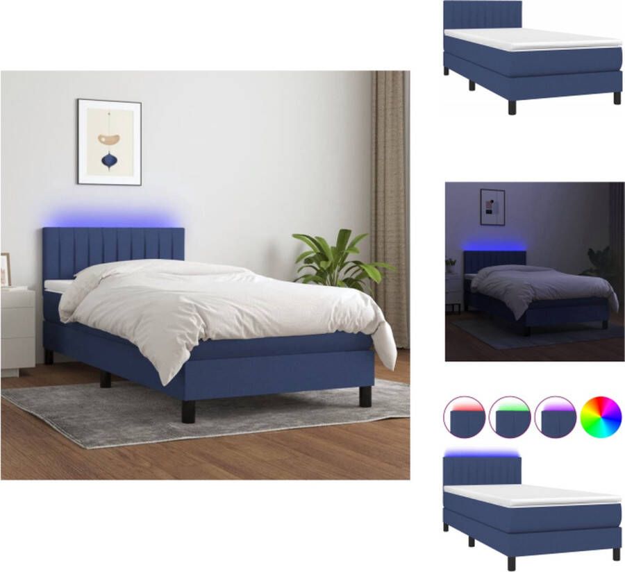 VidaXL Boxspring Bed LED Blauw 193x90x78 88cm Pocketvering en Schuim Bed