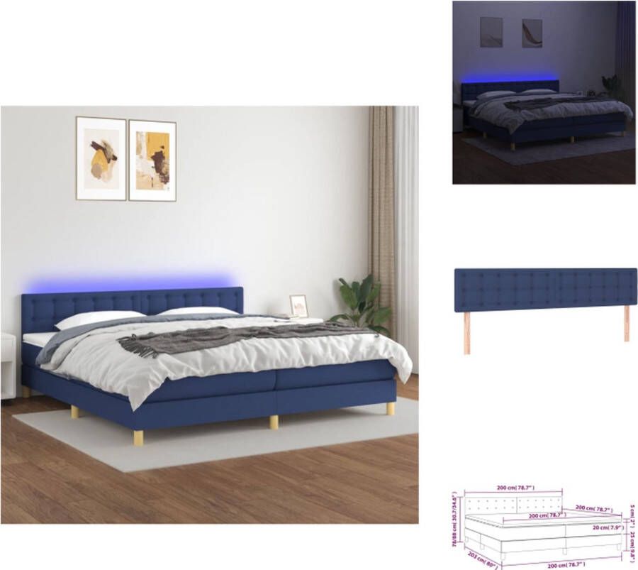 VidaXL Boxspring Bed LED Blauw 203x200x88 cm Inclusief Matras en Topmatras Bed