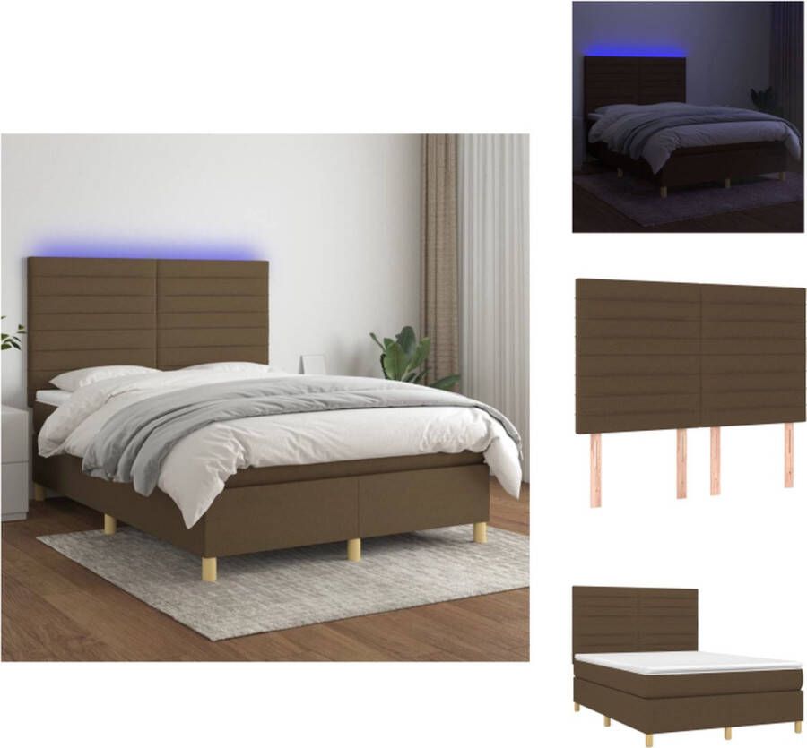 VidaXL Boxspring Bed LED Donkerbruin 203 x 144 x 118 128 cm Pocketvering matras Huidvriendelijk topmatras Inclusief montagehandleiding 2 LED-strips Bed - Foto 1