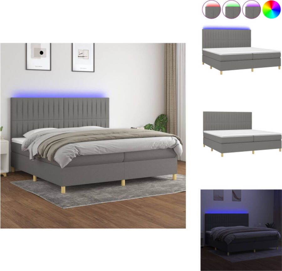 VidaXL Boxspring Bed LED Donkergrijs 203x200x118 128cm Verstelbaar hoofdbord Pocketvering matras Huidvriendelijk topmatras Bed