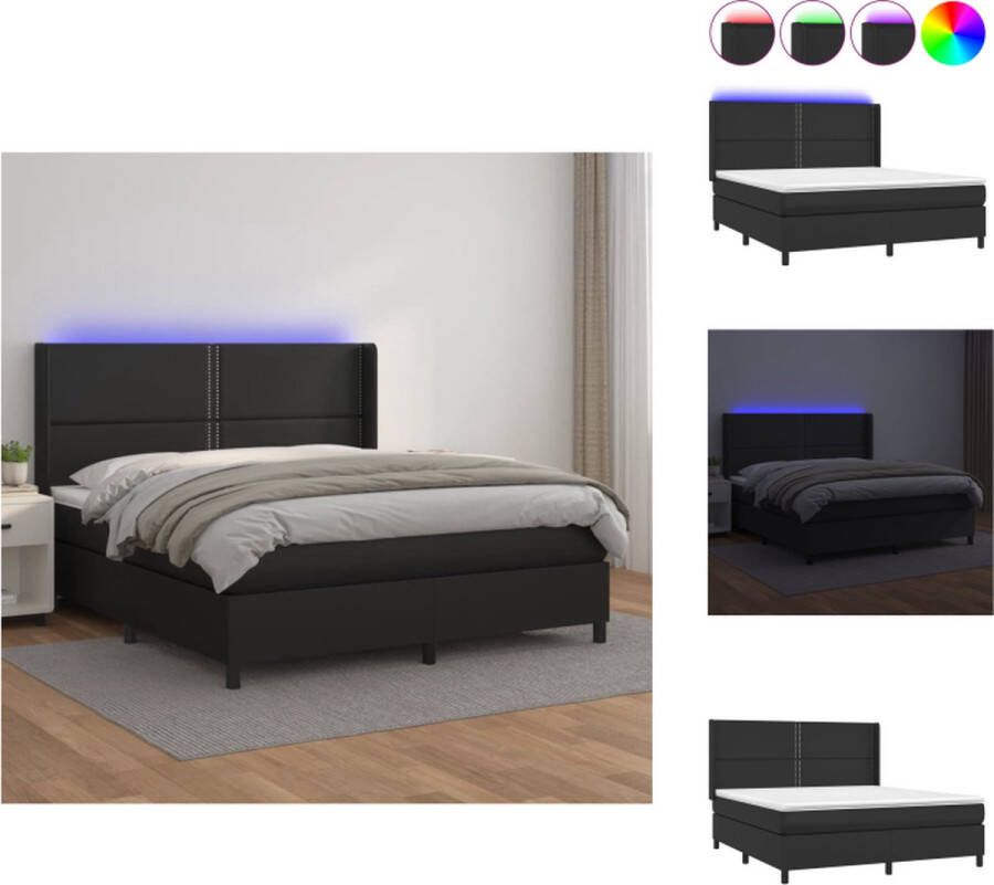 VidaXL Boxspring Boxsprings Bed Slaapmeubel Boxspring met matras en LED kunstleer zwart 180x200 cm - Foto 2