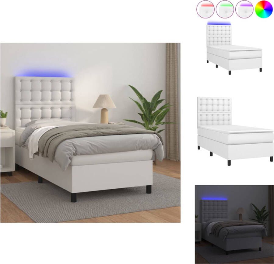 VidaXL Boxspring Bed LED Kunstleer 193 x 90 x 118 128 cm Wit Bed - Foto 1