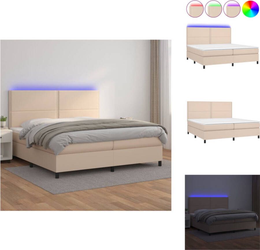 VidaXL Boxspring Bed LED Kunstleer Cappuccino 203 x 200 x 118 128 cm Pocketvering Bed