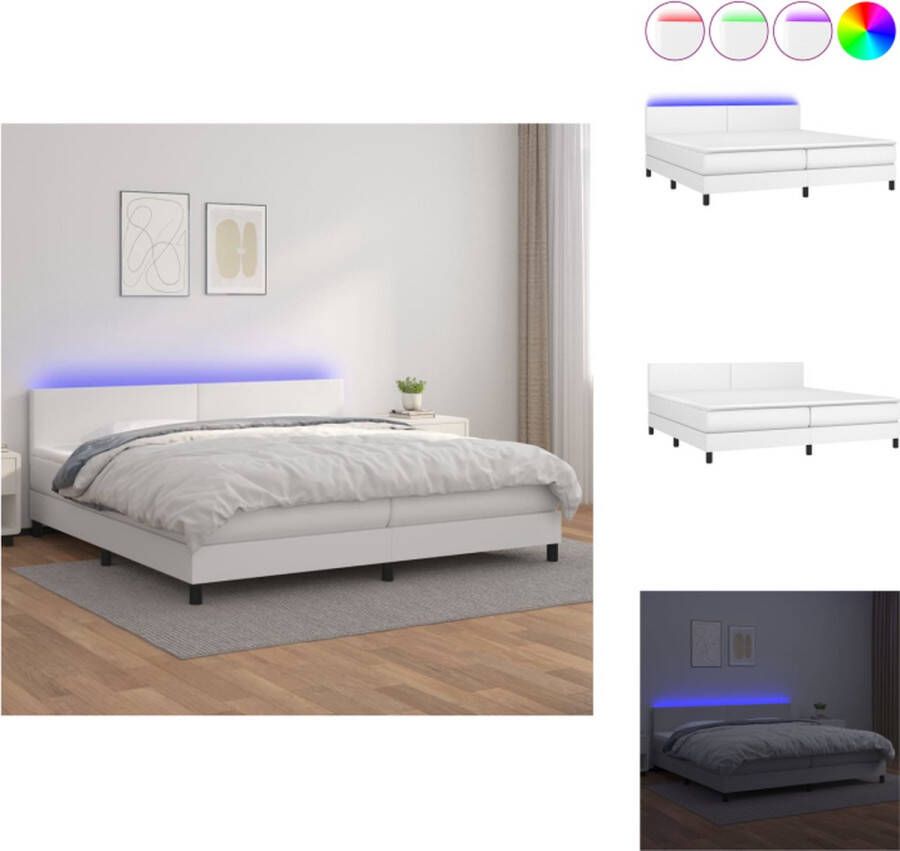 VidaXL Boxspring Bed LED Kunstleer Pocketvering Wit 203x200x78 88 cm Inclusief matras en topmatras Bed - Foto 1