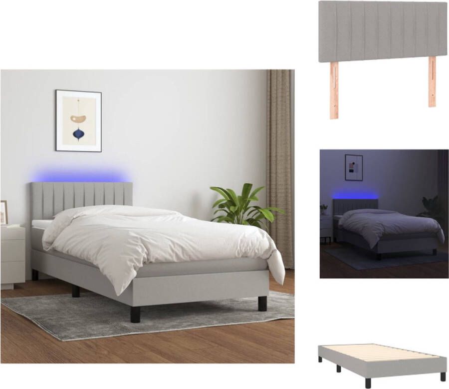 VidaXL Boxspring Bed LED Lichtgrijs 193 x 90 x 78 88 cm Pocketvering matras Huidvriendelijk topmatras Bed