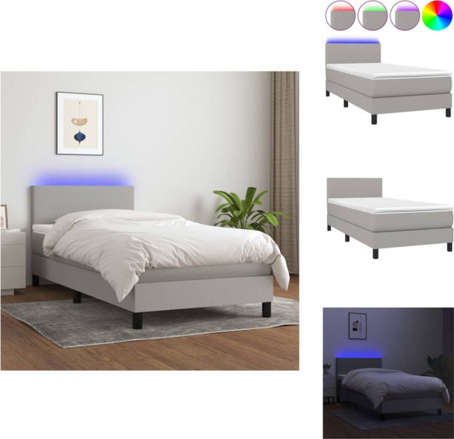 VidaXL Boxspring Bed LED Lichtgrijs 203 x 100 x 78 88 cm Pocketvering Bed - Foto 1