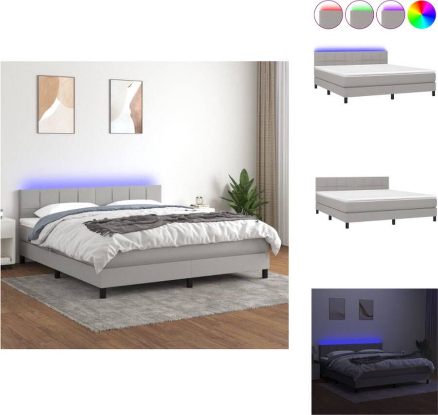 VidaXL Boxspring Bed LED Lichtgrijs 203 x 160 x 78 88 cm Pocketvering matras 160 x 200 x 20 cm Bedtopmatras 160 x 200 x 5 cm Inclusief 2 LED-strips Bed - Foto 1