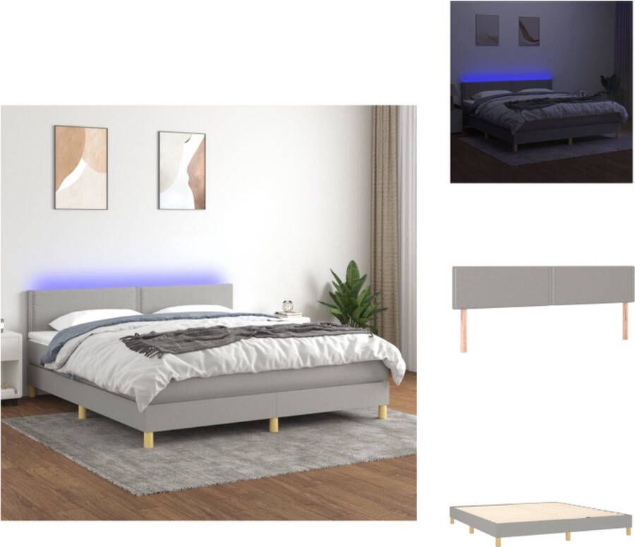 VidaXL Boxspring Bed LED Lichtgrijs 203 x 180 x 78 88 cm Pocketvering matras Huidvriendelijk topmatras Met LED-strips Bed - Foto 1