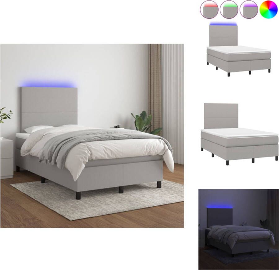VidaXL Boxspring Bed LED lichtgrijs 203x120x128 cm pocketvering matras huidvriendelijk verstelbaar hoofdbord kleurrijke LED-verlichting Bed