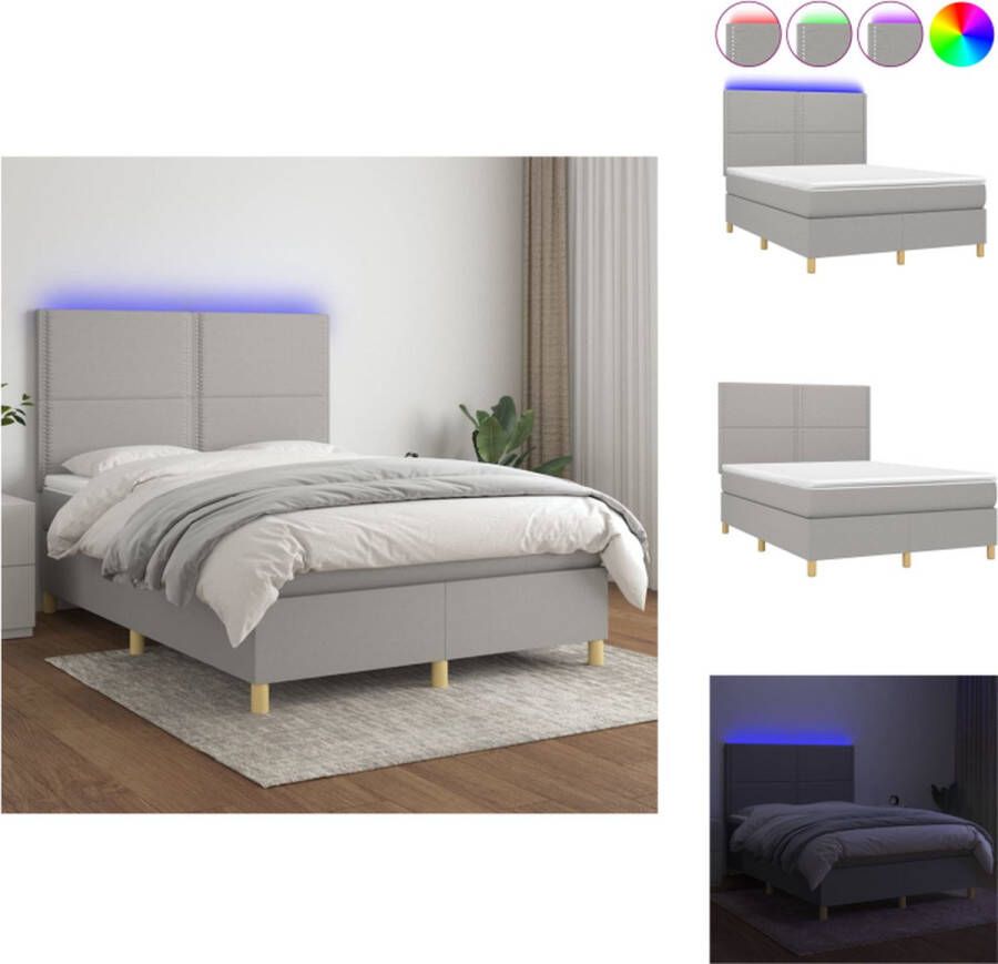 VidaXL Boxspring Bed LED Lichtgrijs 203x144x118 128 cm Pocketvering Matras Huidvriendelijk Bed