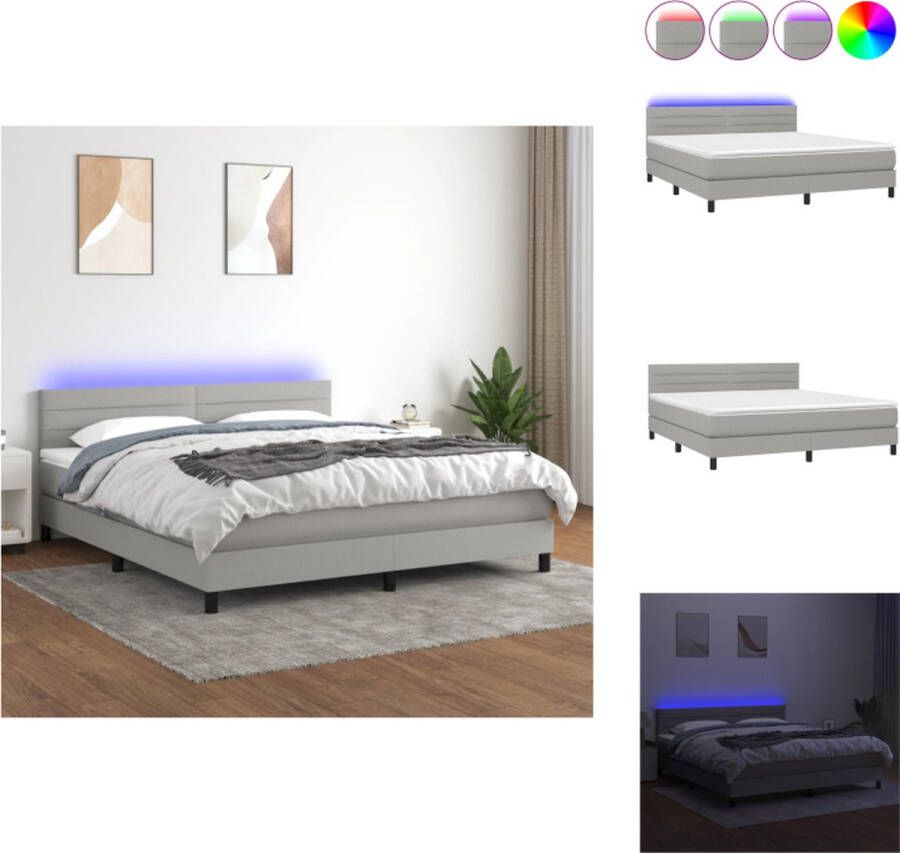 VidaXL Boxspring Bed LED Lichtgrijs 203x160x78 88 cm Pocketvering matras Huidvriendelijk topmatras Inclusief LED-strips Bed