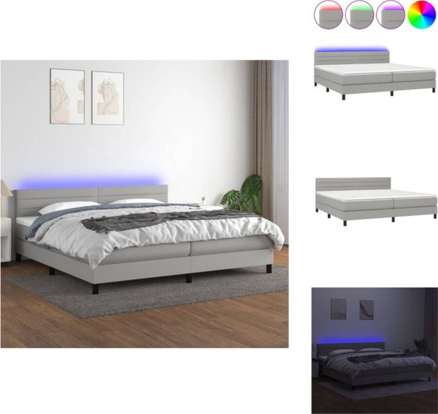 VidaXL Boxspring Bed LED Lichtgrijs 203x200x78 88 cm Pocketvering Matras Huidvriendelijk topmatras Bed