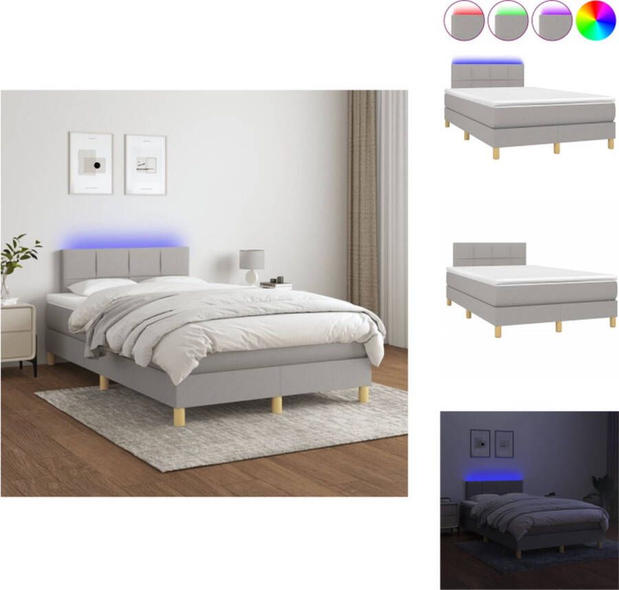 vidaXL Boxspring bed LED Light Grey 203 x 120 x 78 88 cm Pocketvering matras Huidvriendelijk topmatras Bed