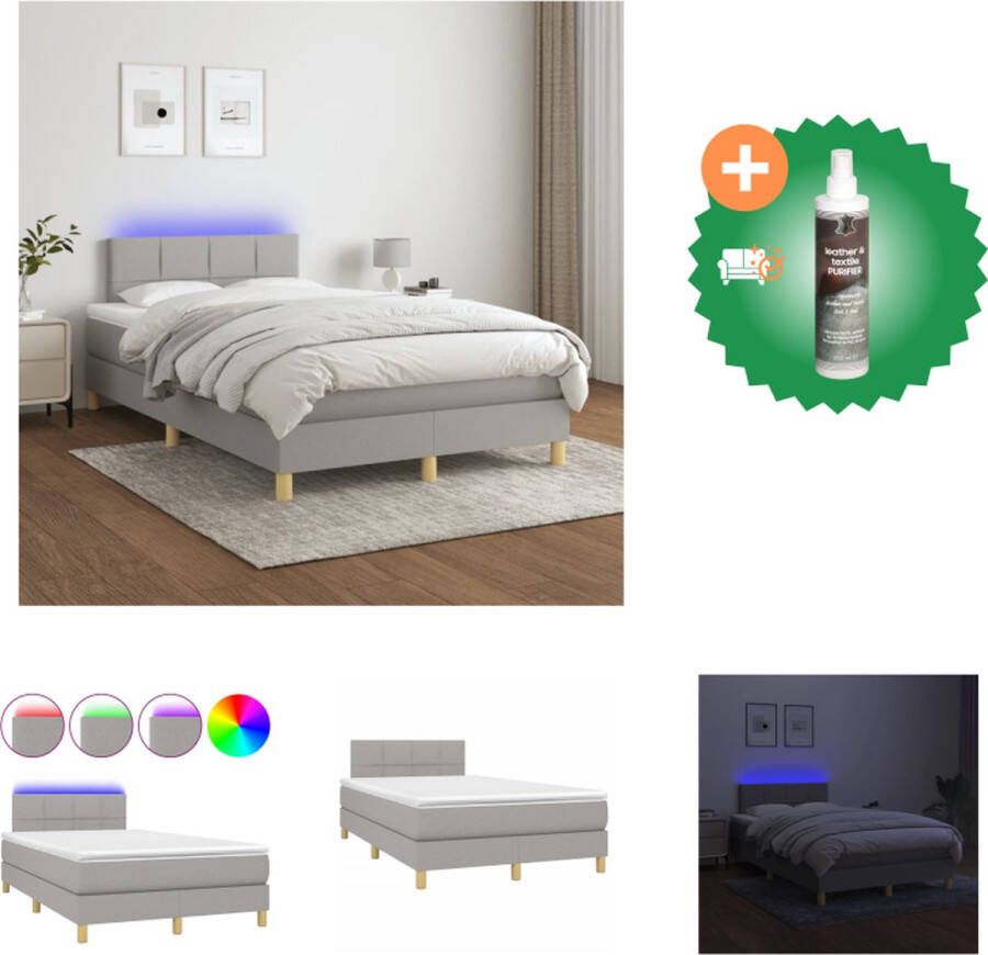 vidaXL Boxspring bed LED Light Grey 203 x 120 x 78 88 cm Pocketvering matras Huidvriendelijk topmatras Bed Inclusief Reiniger