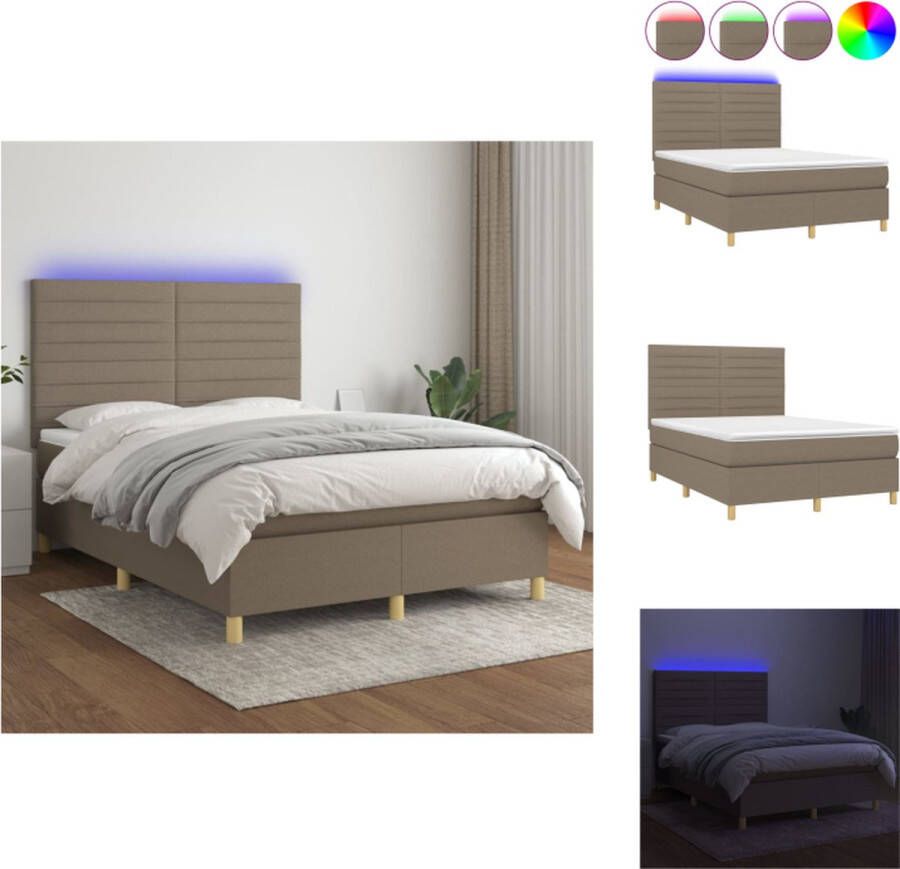 VidaXL Boxspring Bed LED Pocketvering 140x190x20 cm Taupe Bed - Foto 1