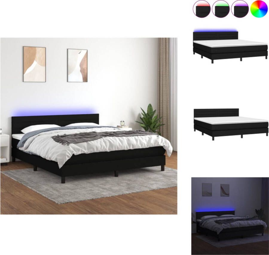 vidaXL Boxspring Bed LED Pocketvering 160x200 Zwart Bed