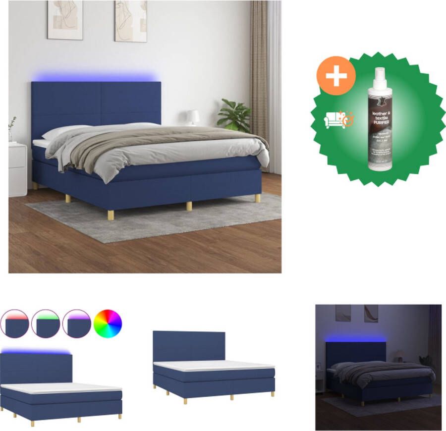 VidaXL Boxspring Blauw 203x183x118 128 cm Duurzaam Hoofdbord verstelbaar Kleurrijke LED-verlichting Pocketvering matras Huidvriendelijk topmatras Inclusief montagehandleiding Exclusief 5V USB-adapter Bed Inclusief Reiniger - Foto 4