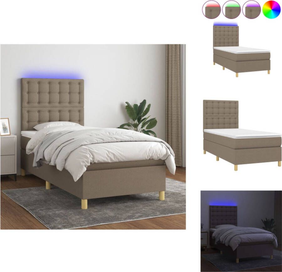 VidaXL Boxspring Bed LED Pocketvering en Schuim 90x200 cm Taupe Bed