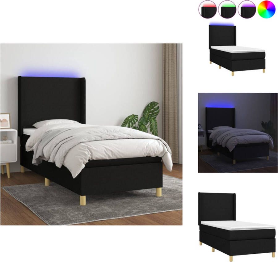 VidaXL Boxspring Bed LED Pocketvering Huidvriendelijk 203x83x118 128 Zwart Bed