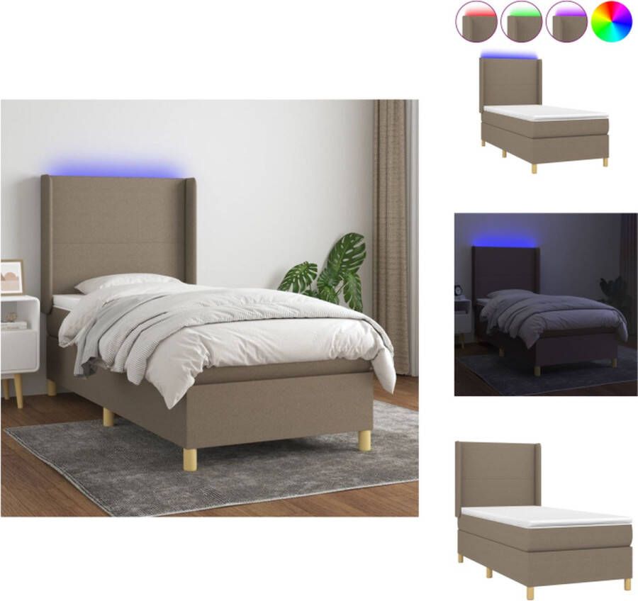 VidaXL Boxspring Bed LED Pocketvering Huidvriendelijk Taupe 203 x 83 x 118 128 cm Bed