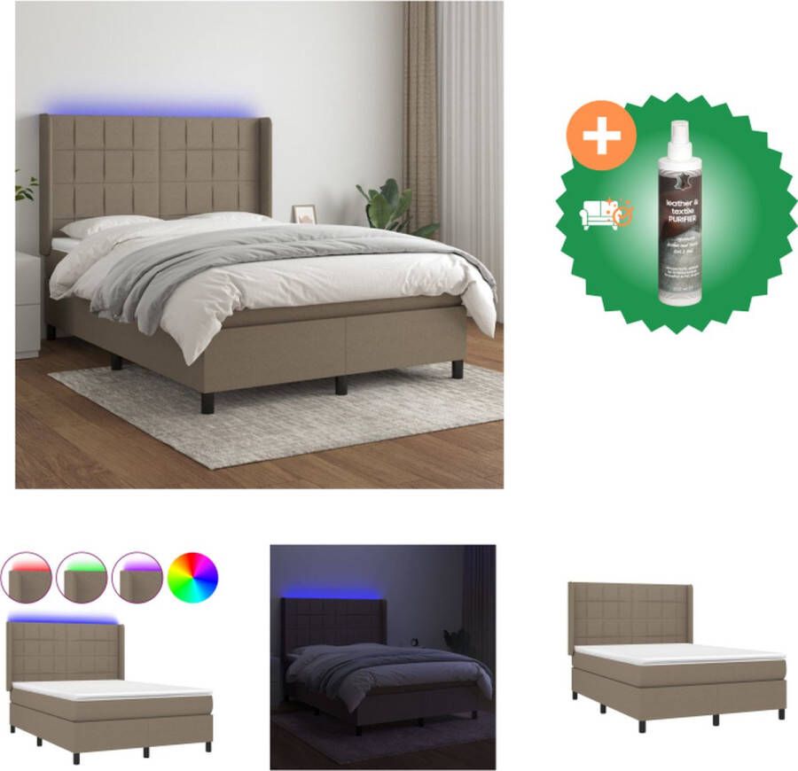 vidaXL Boxspring Bed LED Pocketvering Matras Huidvriendelijk Topmatras 140x200 cm Bed Inclusief Reiniger