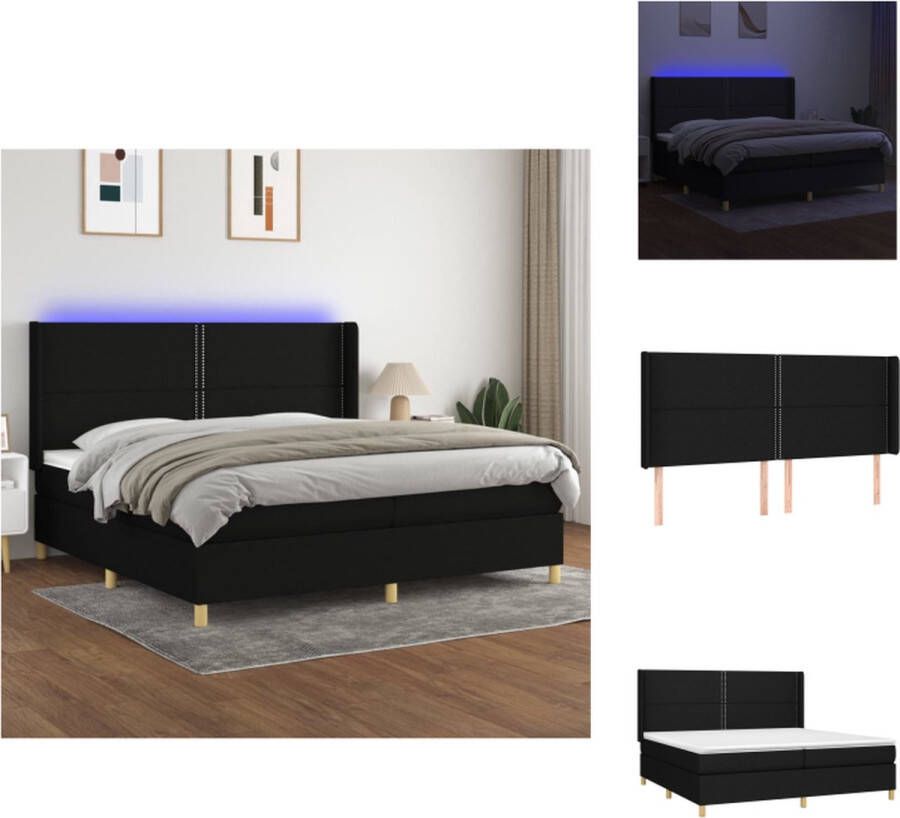 VidaXL Boxspring Bed LED Pocketvering Matras Huidvriendelijk Topmatras 203x203 cm Zwart Bed