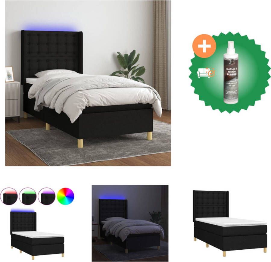 VidaXL Boxspring Bed LED Pocketvering Matras Huidvriendelijke Topmatras Zwart 203x93x118 128 cm Bed Inclusief Reiniger