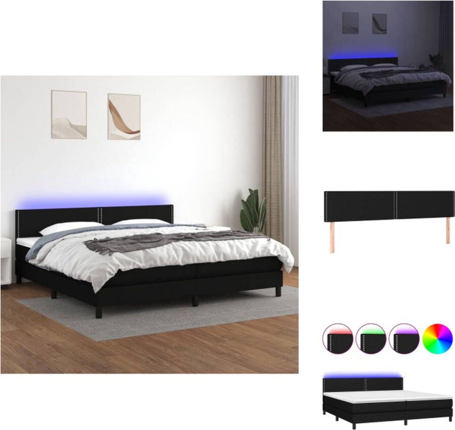 VidaXL Boxspring Bed LED Strip Pocketvering Matras Huidvriendelijk Topmatras Zwart 203x200x78 88cm Bed
