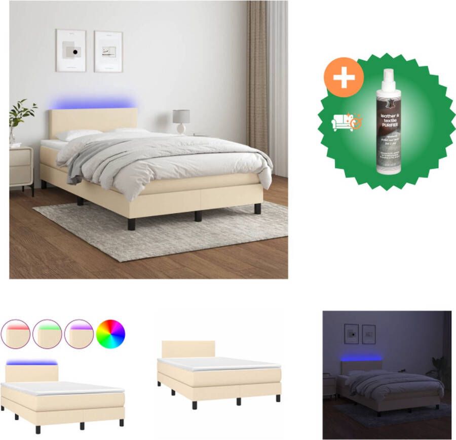 vidaXL Boxspring Bed LED-verlichting 120x200 cm Crème Bed Inclusief Reiniger