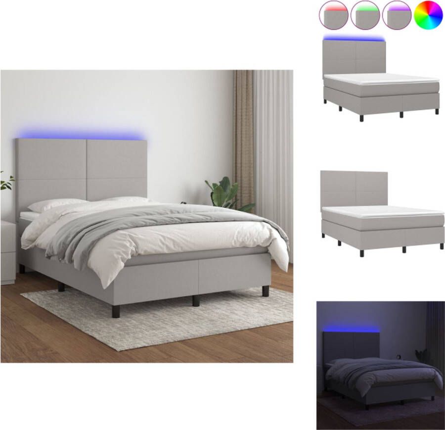 VidaXL Boxspring Bed LED Verlichting 203 x 144 cm Lichtgrijs Pocketvering Matras Huidvriendelijk Topmatras Bed - Foto 1