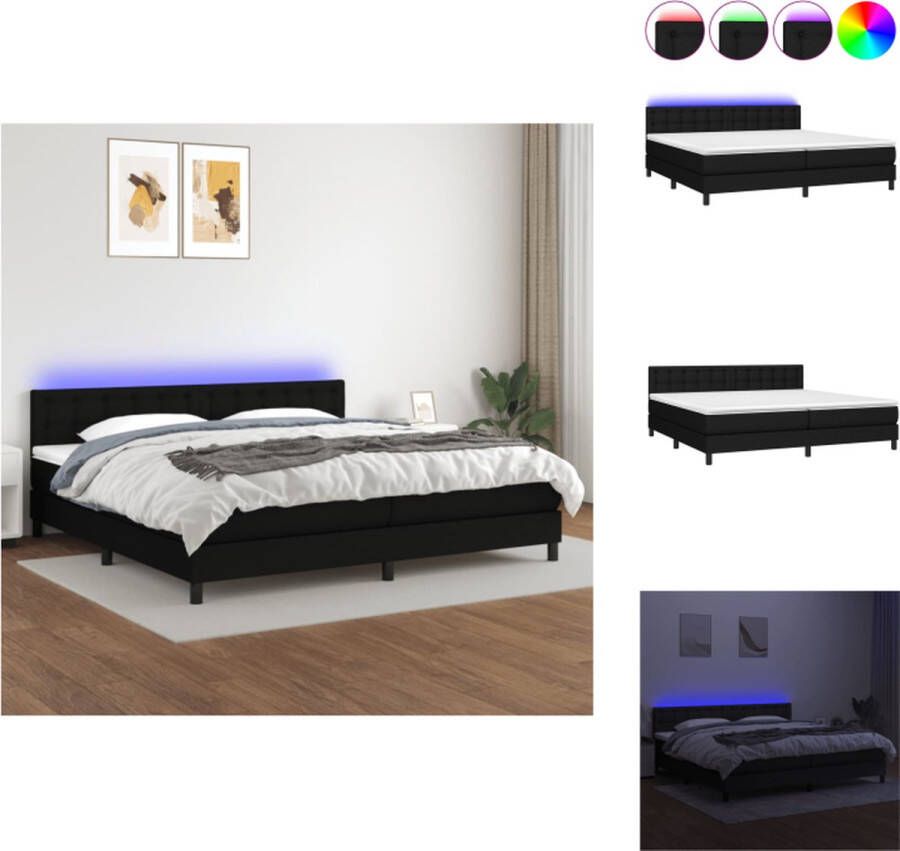 VidaXL Boxspring Bed LED-verlichting Pocketvering matras Huidvriendelijk topmatras Bed - Foto 1