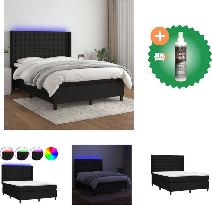 VidaXL Boxspring Bed LED Verlichting Pocketvering Matras Huidvriendelijk Topmatras Bed Inclusief Reiniger