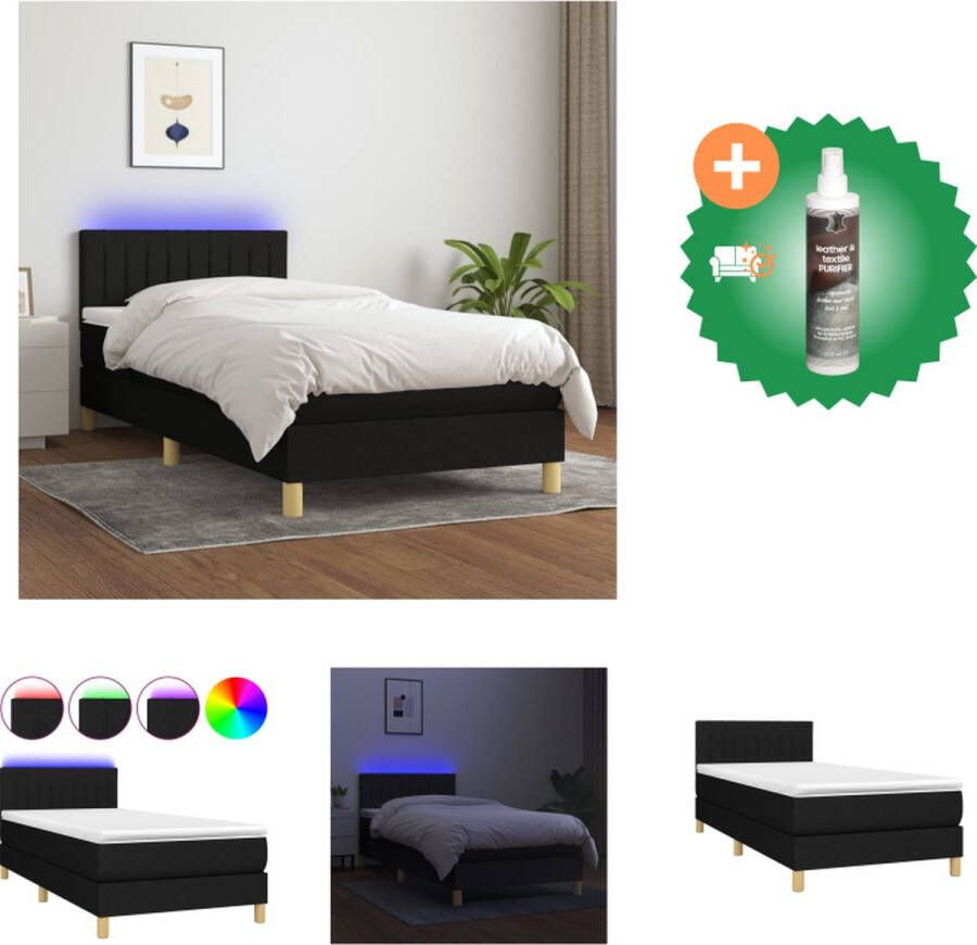 VidaXL Boxspring Bed LED Verlichting Pocketvering Matras Huidvriendelijk Topmatras Bed Inclusief Reiniger - Foto 3