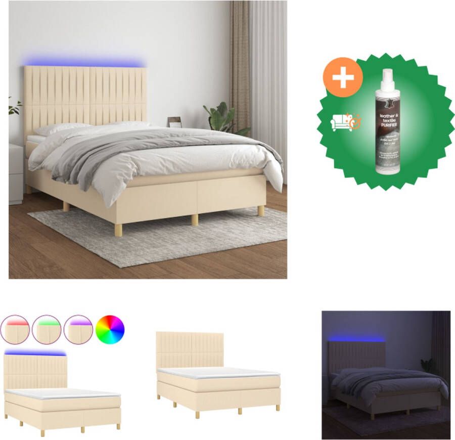 VidaXL Boxspring Bed LED Verlichting Pocketvering Matras Huidvriendelijk Topmatras Bed Inclusief Reiniger - Foto 1