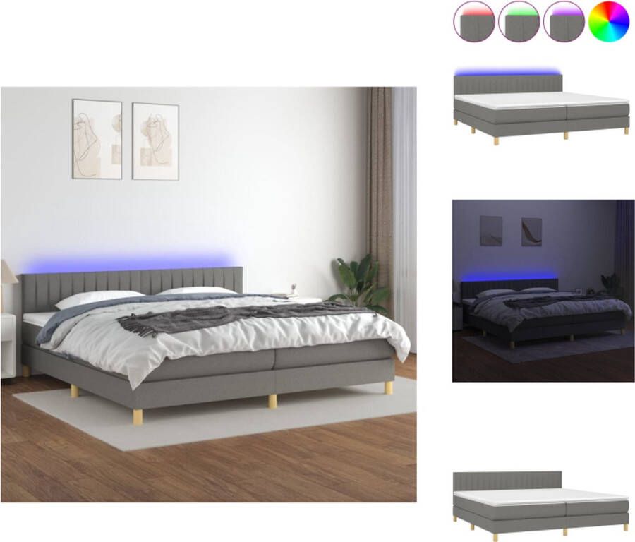 VidaXL Boxspring Bed LED-verlichting Pocketvering matras Huidvriendelijk topmatras Donkergrijs 203x200x78 88 cm Bed