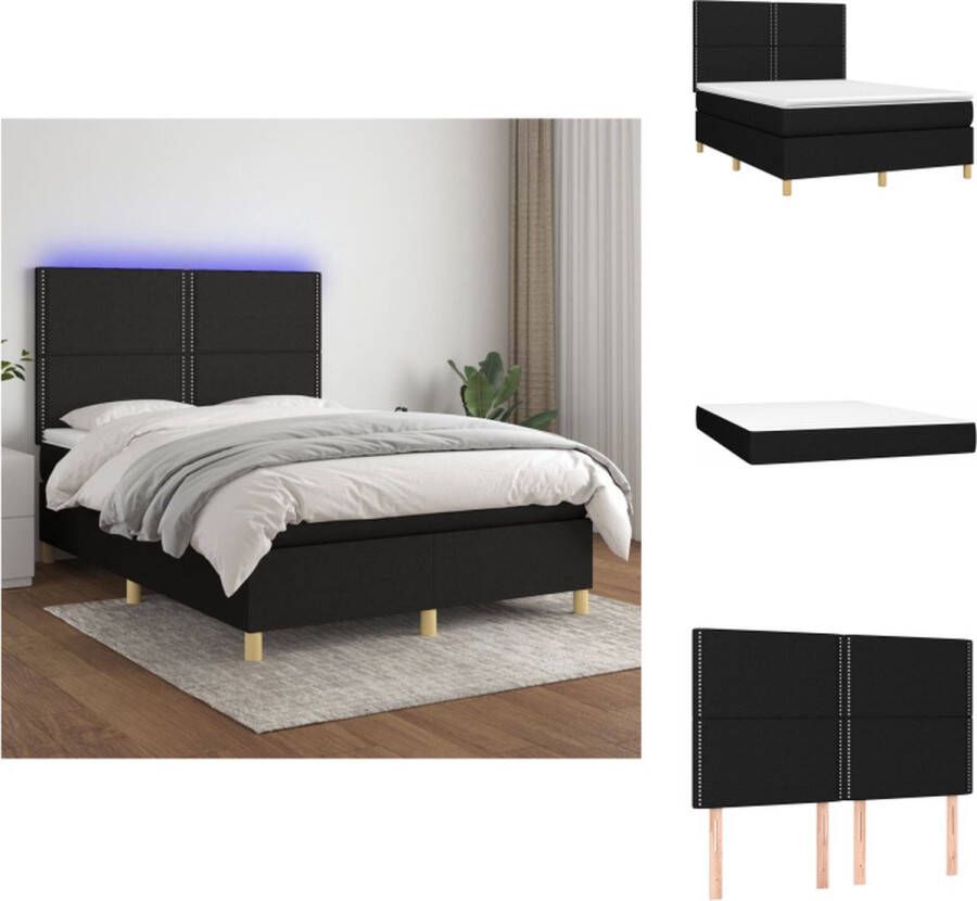 VidaXL Boxspring Bed LED Zwart 193 x 144 x 118 128 cm Pocketvering matras Bed