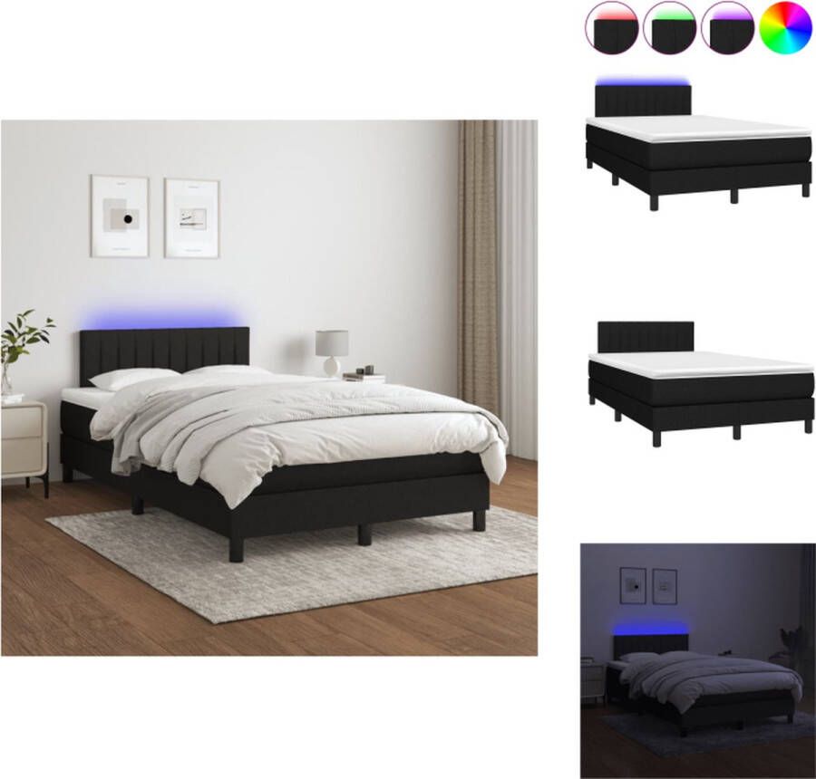 VidaXL Boxspring Bed LED Zwart 203 x 120 x 78 88 cm Pocketvering matras Huidvriendelijk topmatras Bed