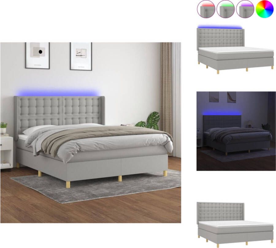 VidaXL Boxspring Bed Lichtgrijs 160 x 200 cm LED Pocketvering Bed